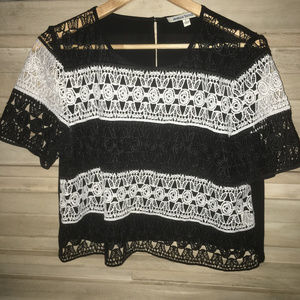 Anthropologie Black & White Lace Cutout Crop (M)